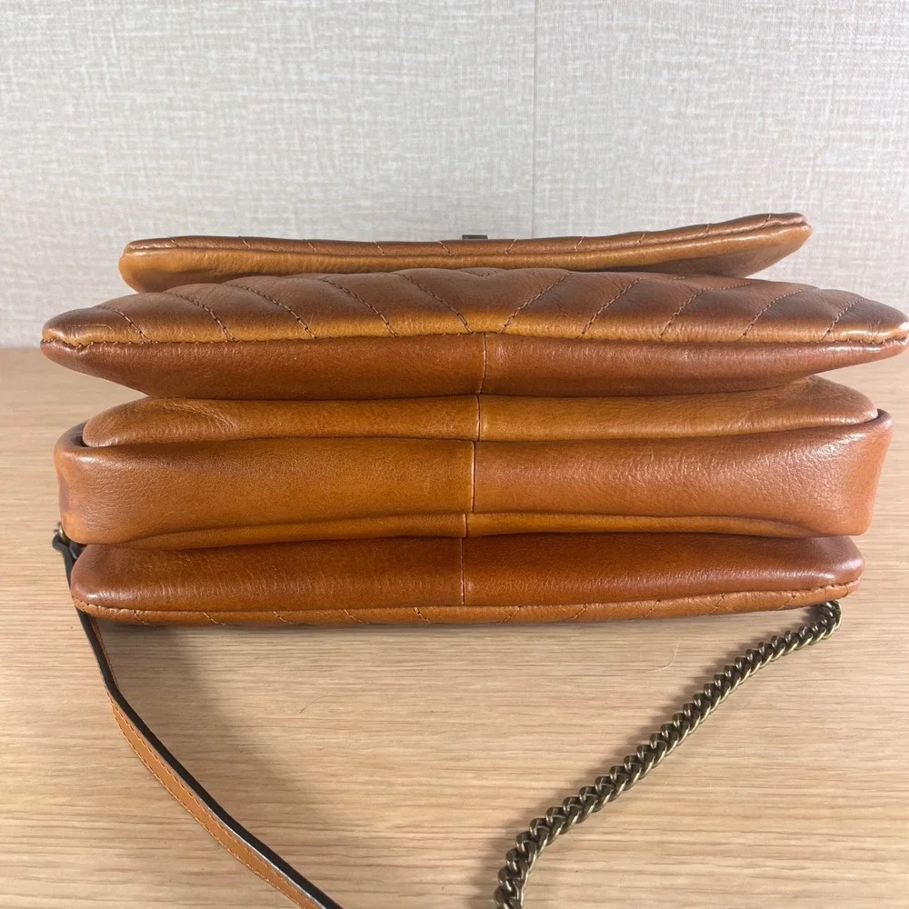 Pratesi Firenze Italian Leather Quilted Handbag Cognac Brown Lion Crest NWT